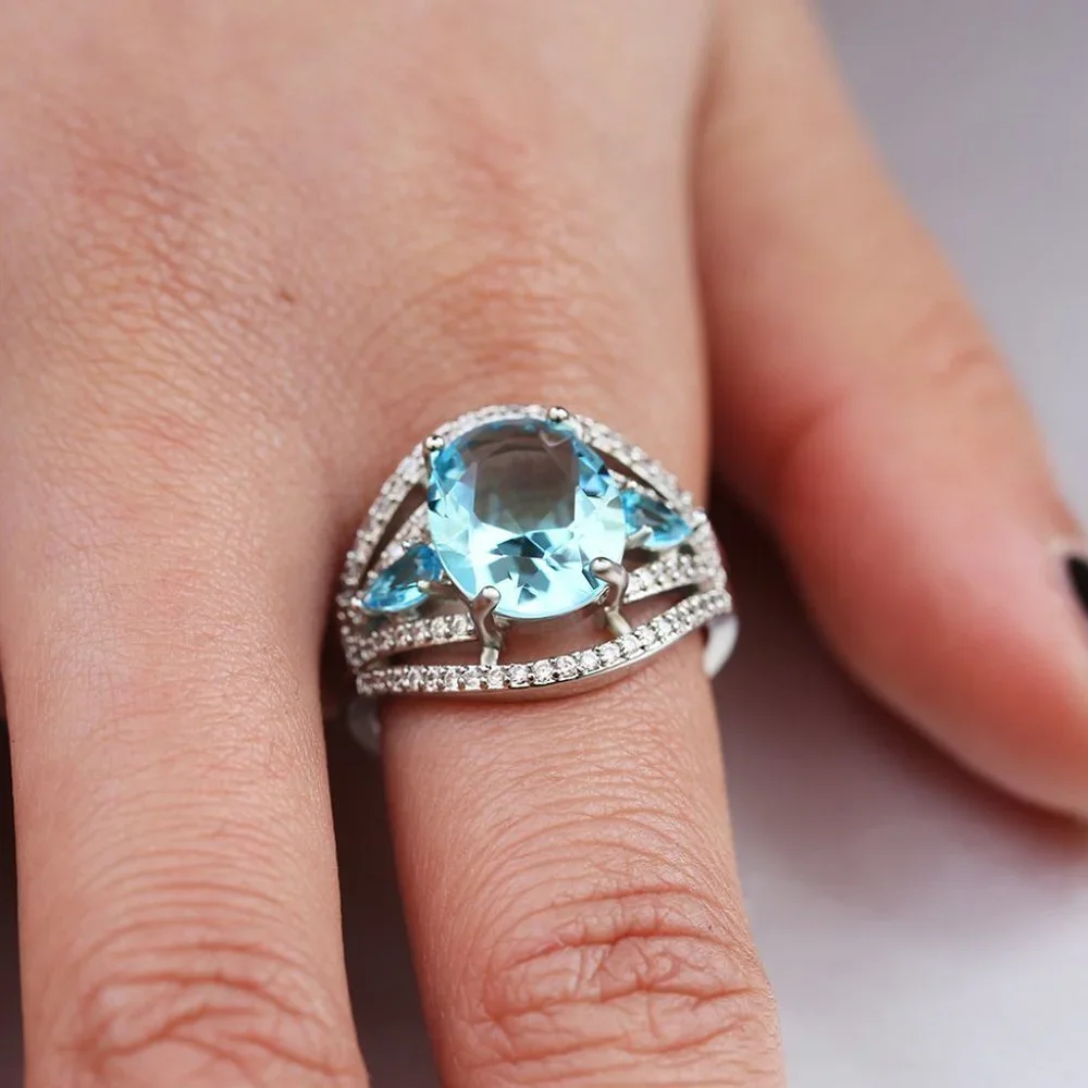 ✨ Fashion Oval Sea Blue Gems Zircon Stackable Rings for Women, EVGG1569